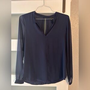 NWOT - Ann Taylor Blouse with mixed materials & see through sleeves in Navy